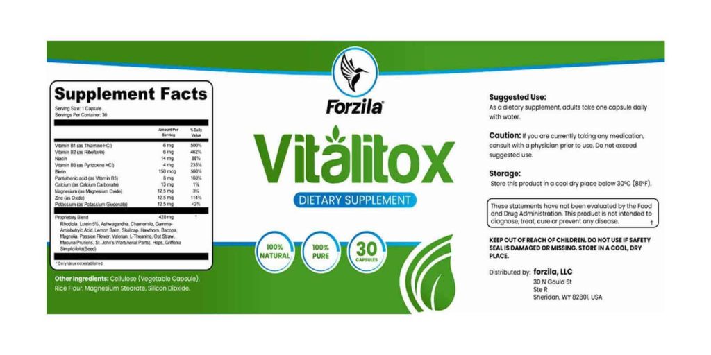 Vitalitox Supplement Facts