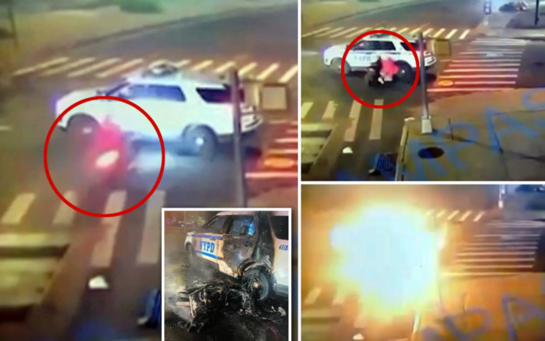 A moped crashed into an NYPD SUV following a police chase