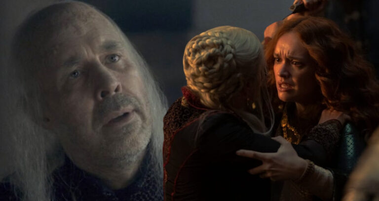 Why does Viserys deny the Rhaenyra and Harwin rumors?